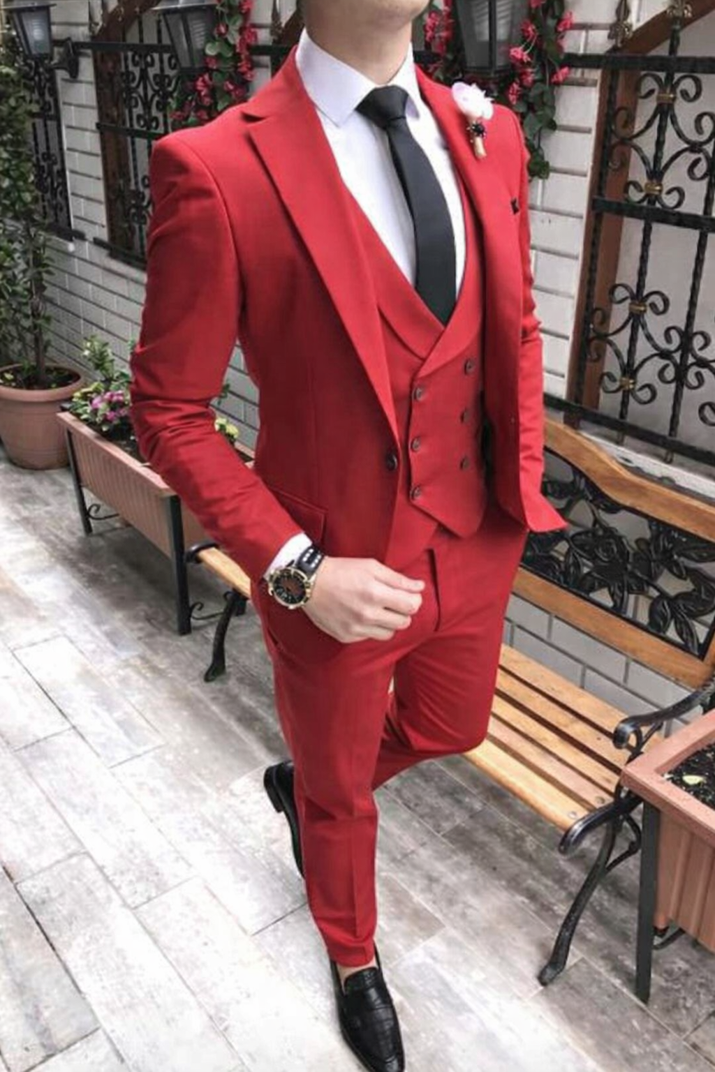 Costume 3 pièces homme – Rouge Élégant Coupe Slim