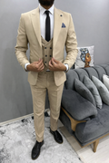 Costume 3 pièces homme – Beige Doré Coupe Slim