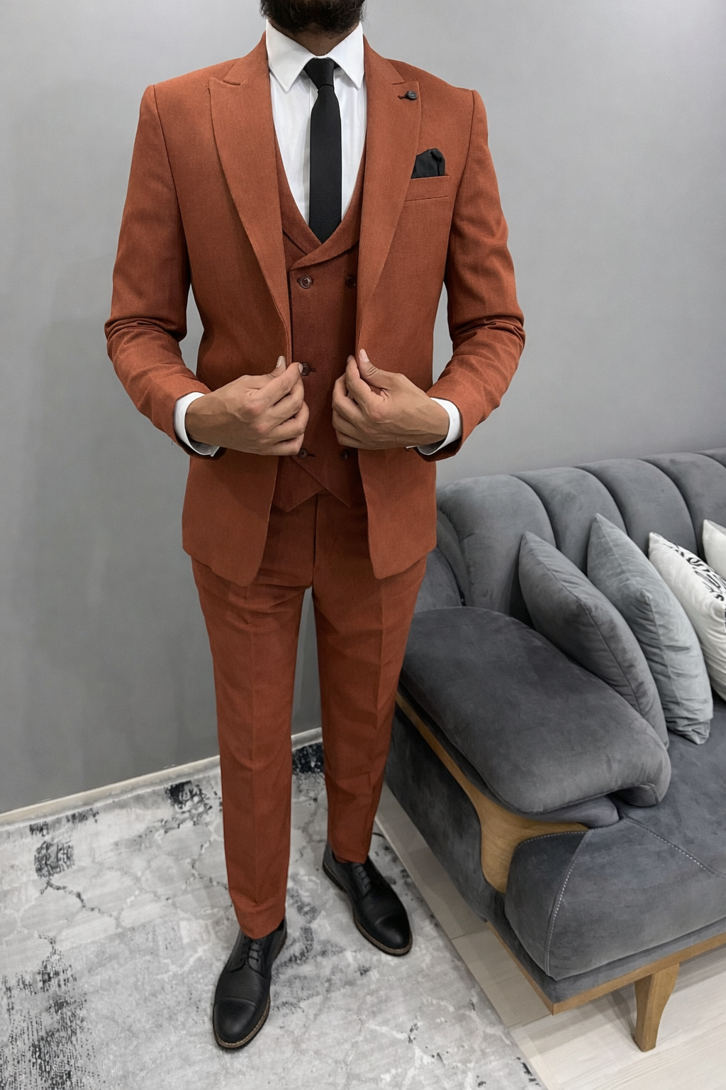 Costume 3 pièces homme – Terracotta Élégant Coupe Slim