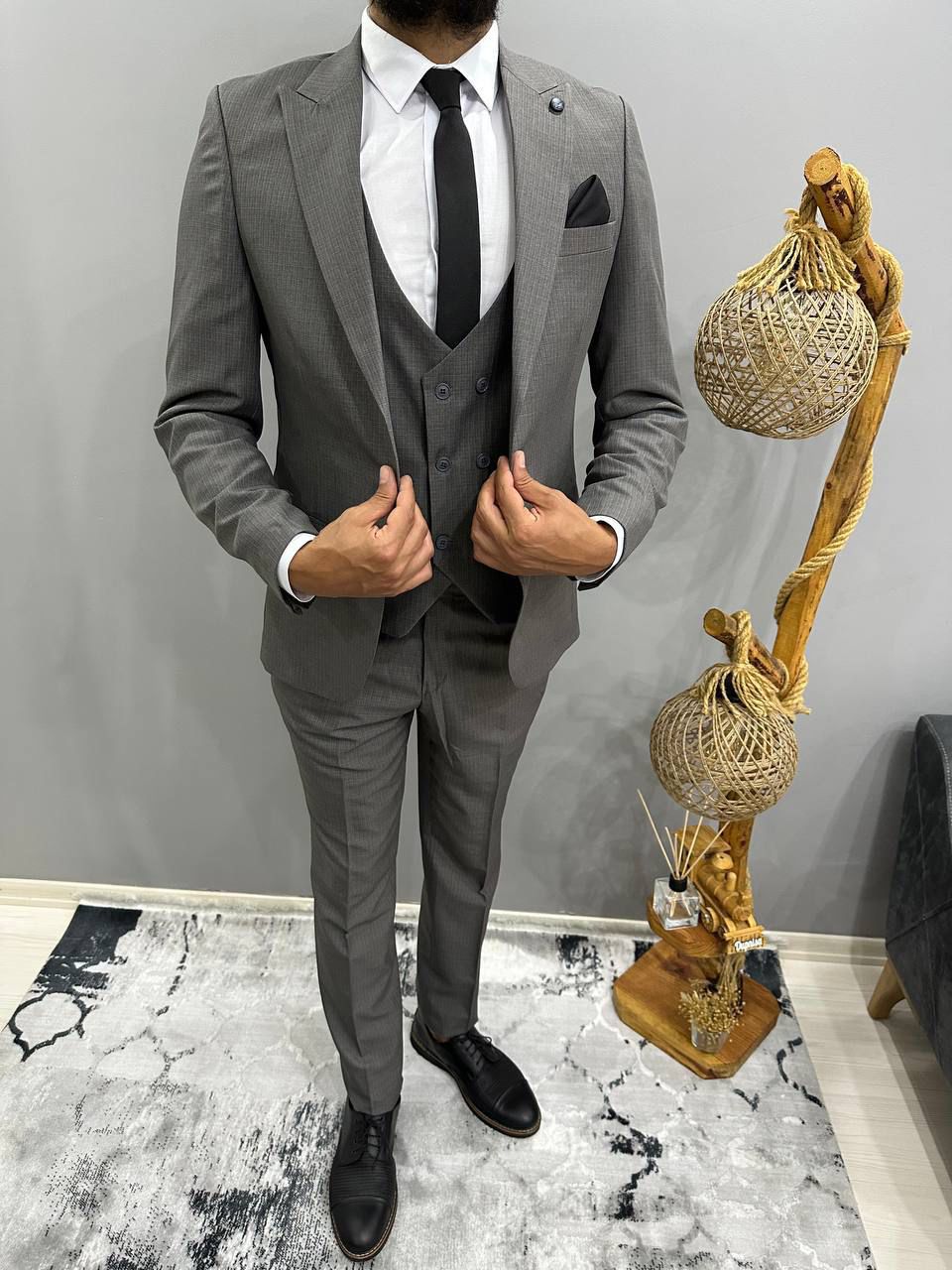 Costume 3 pièces homme – Gris Élégant Coupe Slim